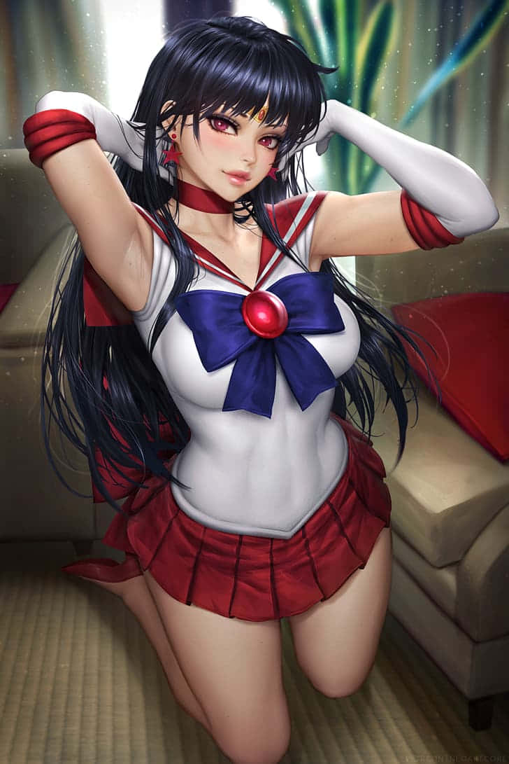 Sailor Mars, sailor uniform, glowing green plants, SD Phone Wallpaper