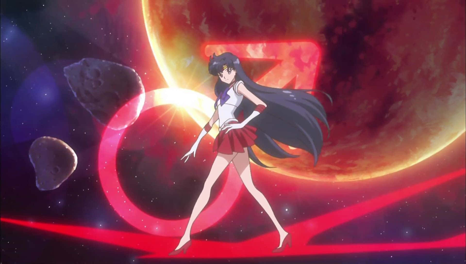Sailor Mars, glowing red planet, asteroids, Full HD Desktop Wallpaper