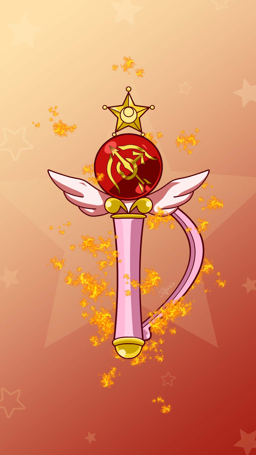 Sailor Mars, pink magical wand with wings, red orb topped by a star, Full HD Phone Wallpaper