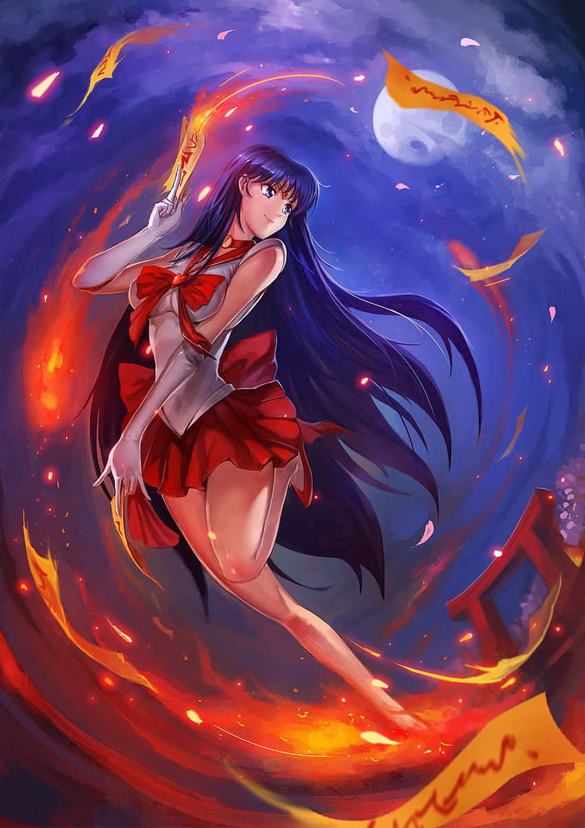 Sailor Mars, fiery-haired anime girl, red school uniform, SD Phone Wallpaper