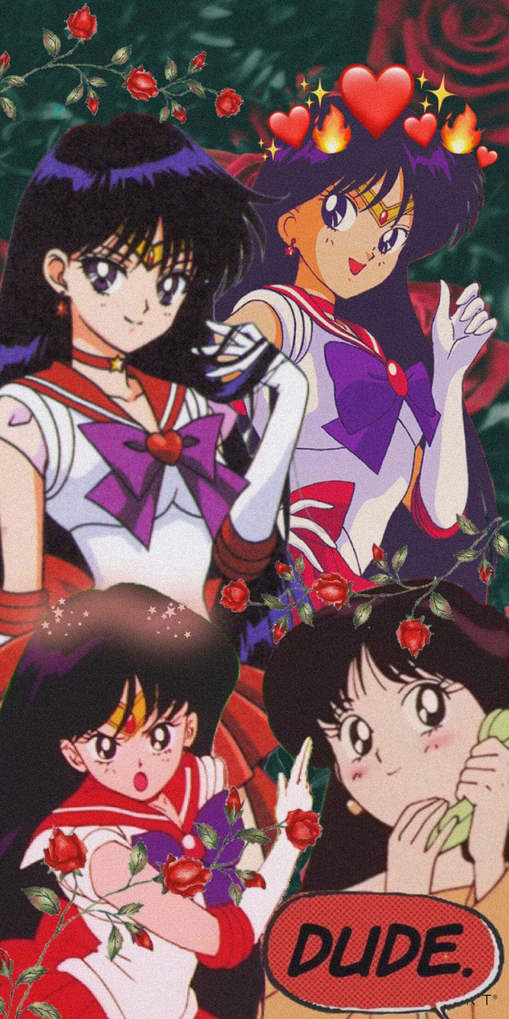 Sailor Mars, sailor uniforms, red roses, Full HD Phone Wallpaper