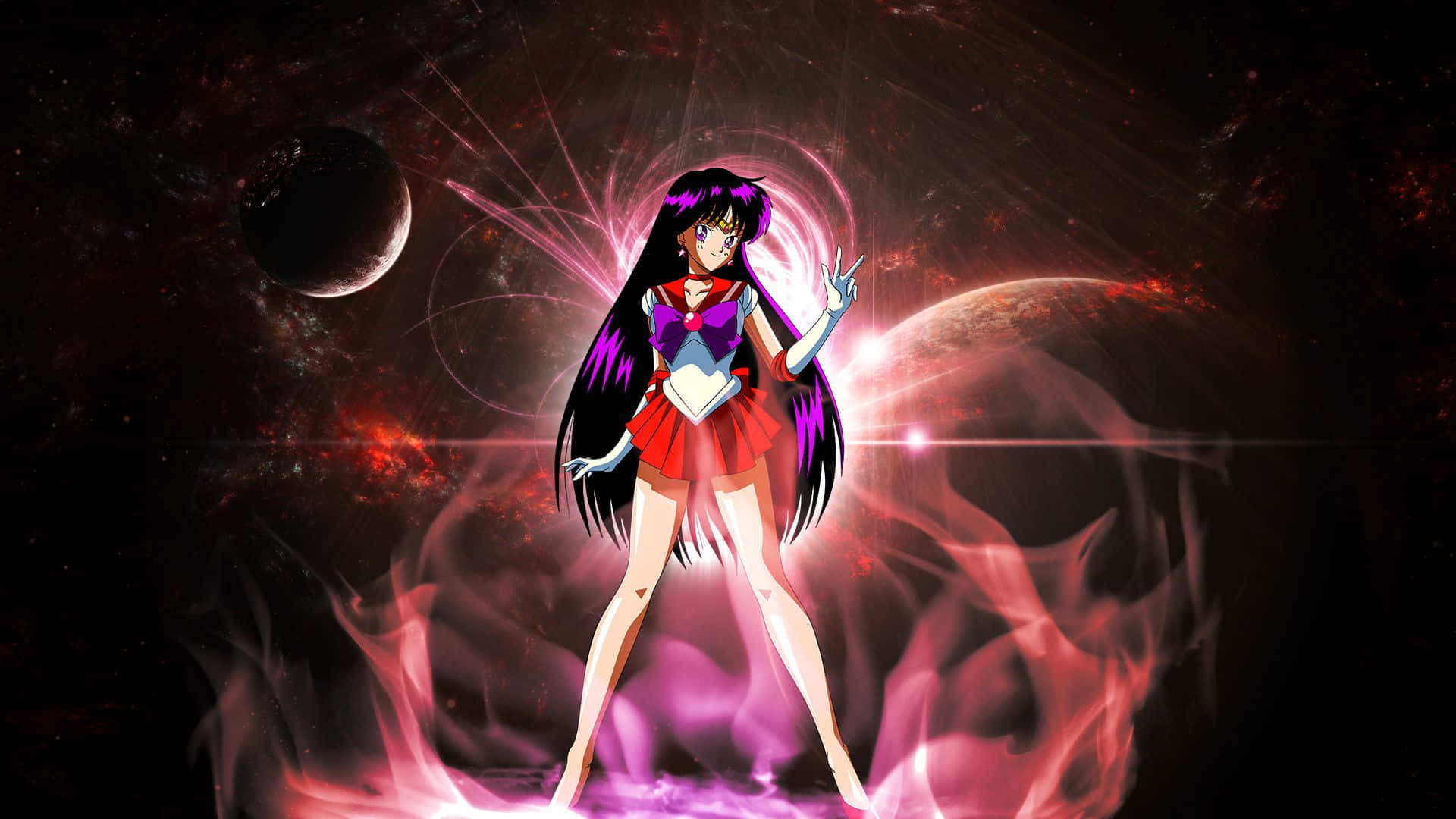 Sailor Mars, long black hair, cosmic space, Full HD Desktop Wallpaper