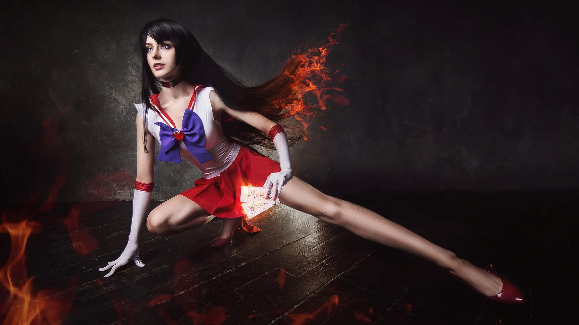 Sailor Mars, cosplayer, flames, Full HD Desktop Wallpaper