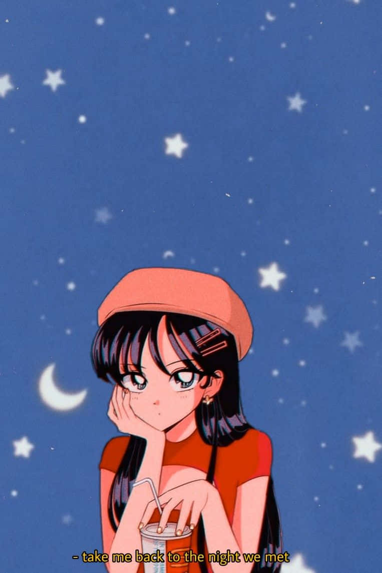 Sailor Mars, red beret, starry night sky, SD Phone Wallpaper