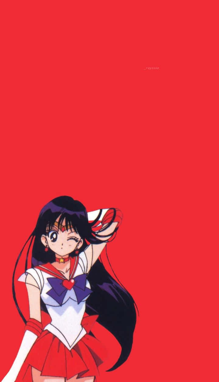 Sailor Mars, red and white sailor uniform, solid red background, SD Phone Wallpaper