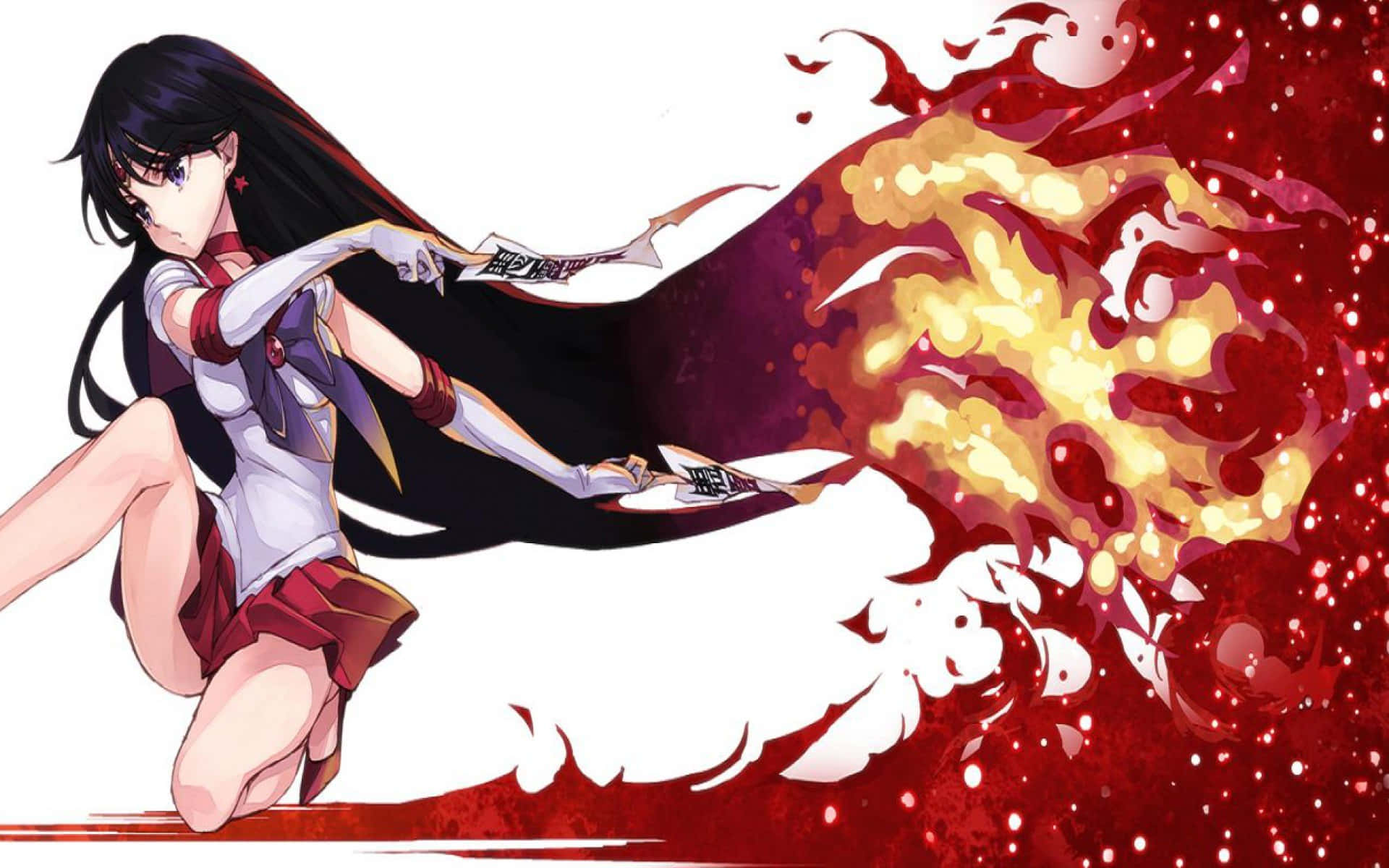 Sailor Mars, long black hair, glowing sword, Full HD Desktop Wallpaper