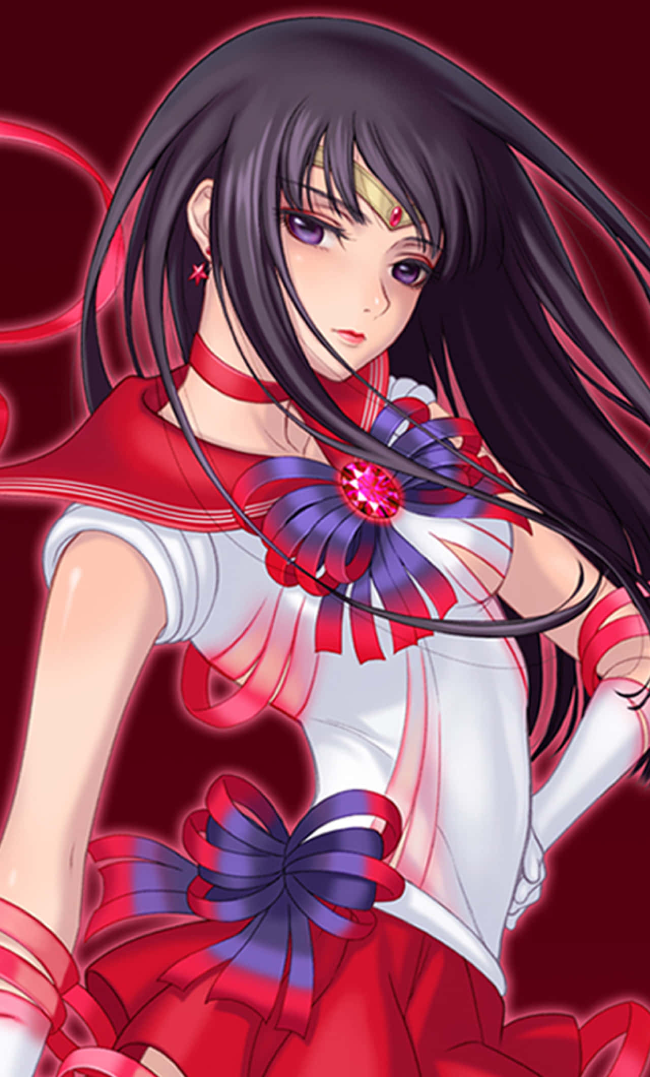 Sailor Mars, long black hair, purple eyes, Full HD Phone Wallpaper
