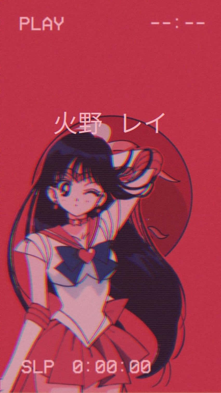 Sailor Mars, sailor uniform, glitchy red background, HD Phone Wallpaper