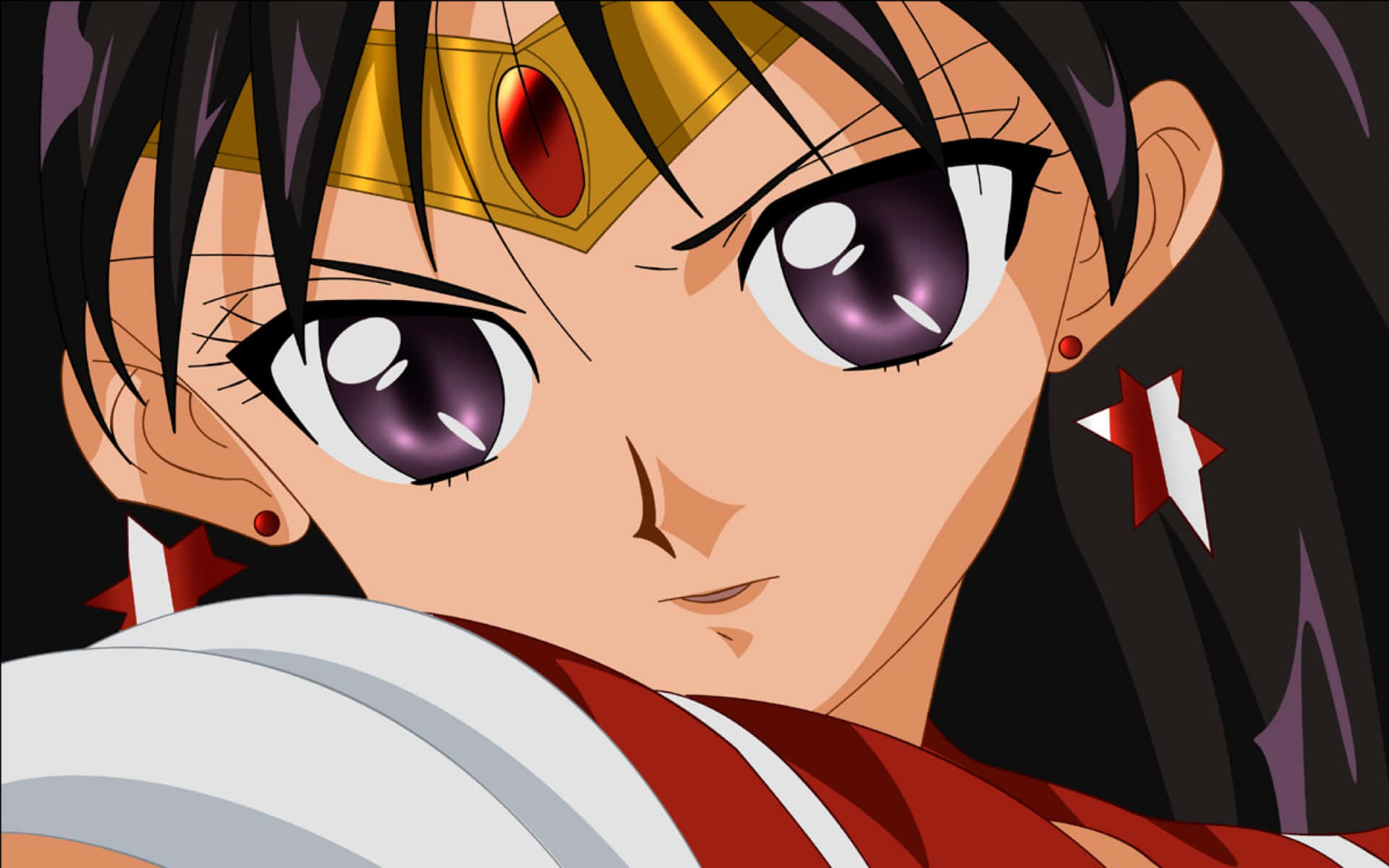 Sailor Mars, purple eyes, red star earrings, Full HD Desktop Wallpaper