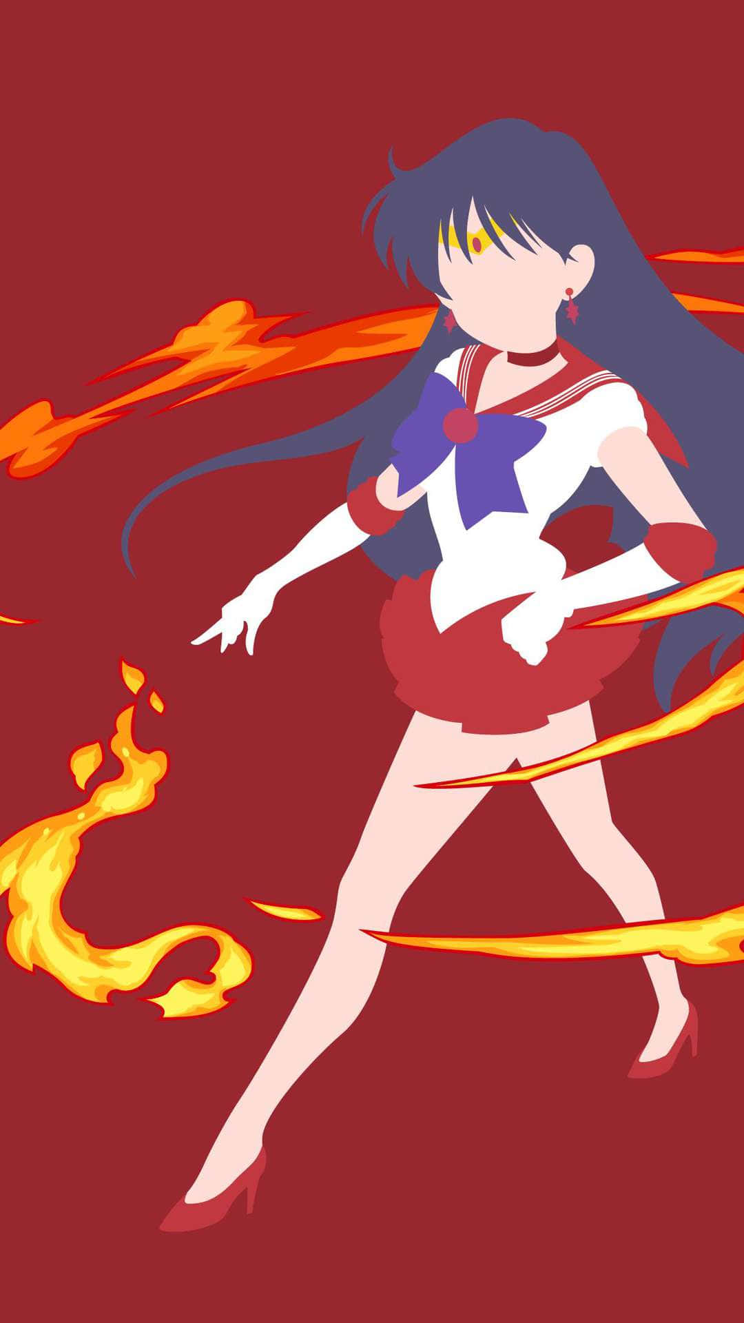 Sailor Mars, sailor uniform, fiery orange flames, Full HD Phone Wallpaper