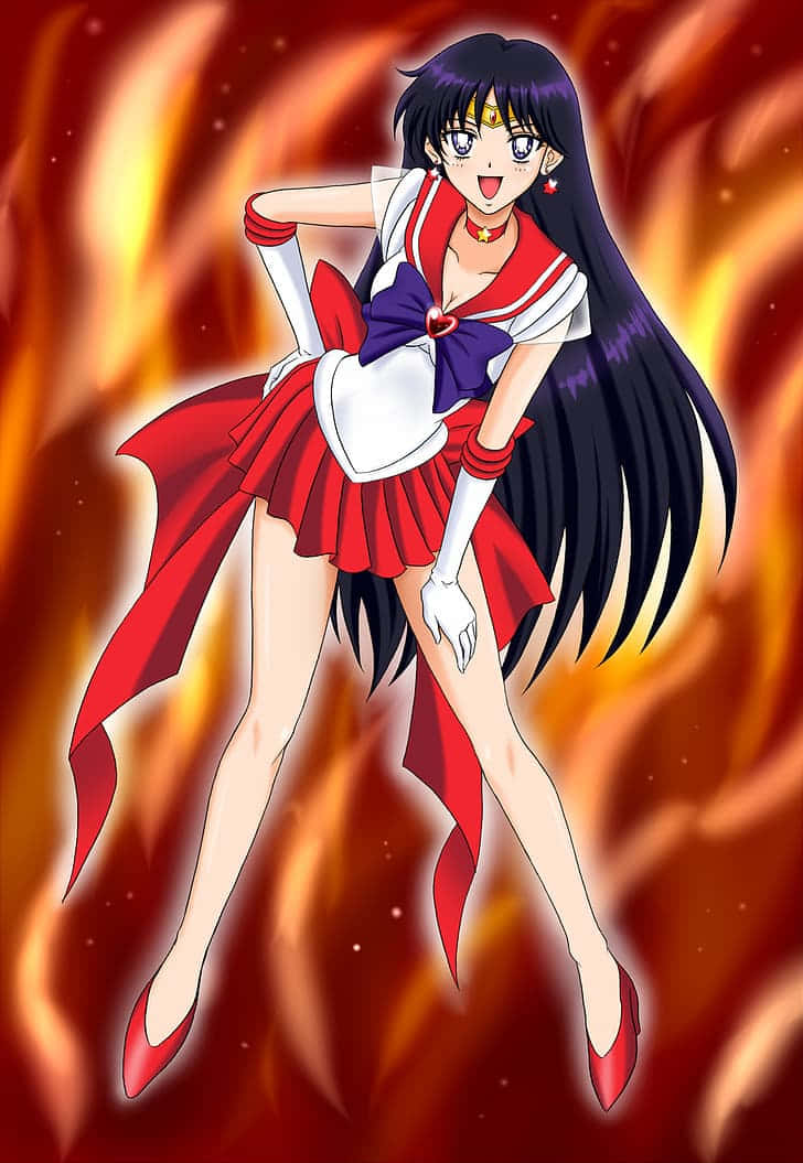 Sailor Mars, red and white sailor uniform, fiery-haired anime girl, SD Phone Wallpaper