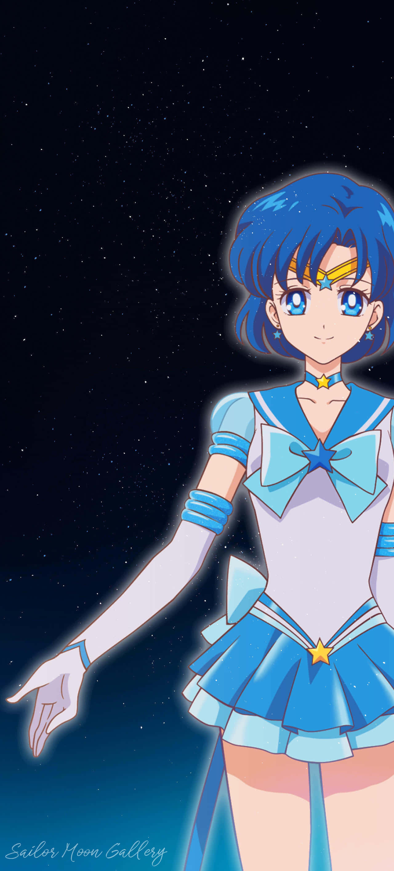 Sailor Mercury, blue sailor uniform, glowing accents, 2K Phone Wallpaper
