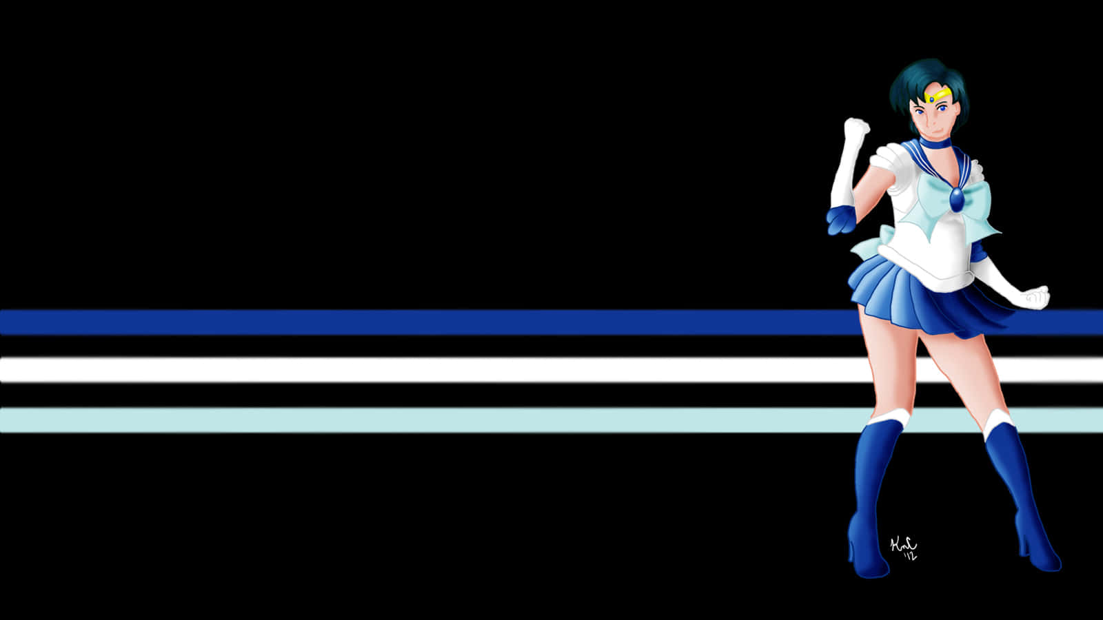 Sailor Mercury, blue and white uniform, black background, HD Desktop Wallpaper