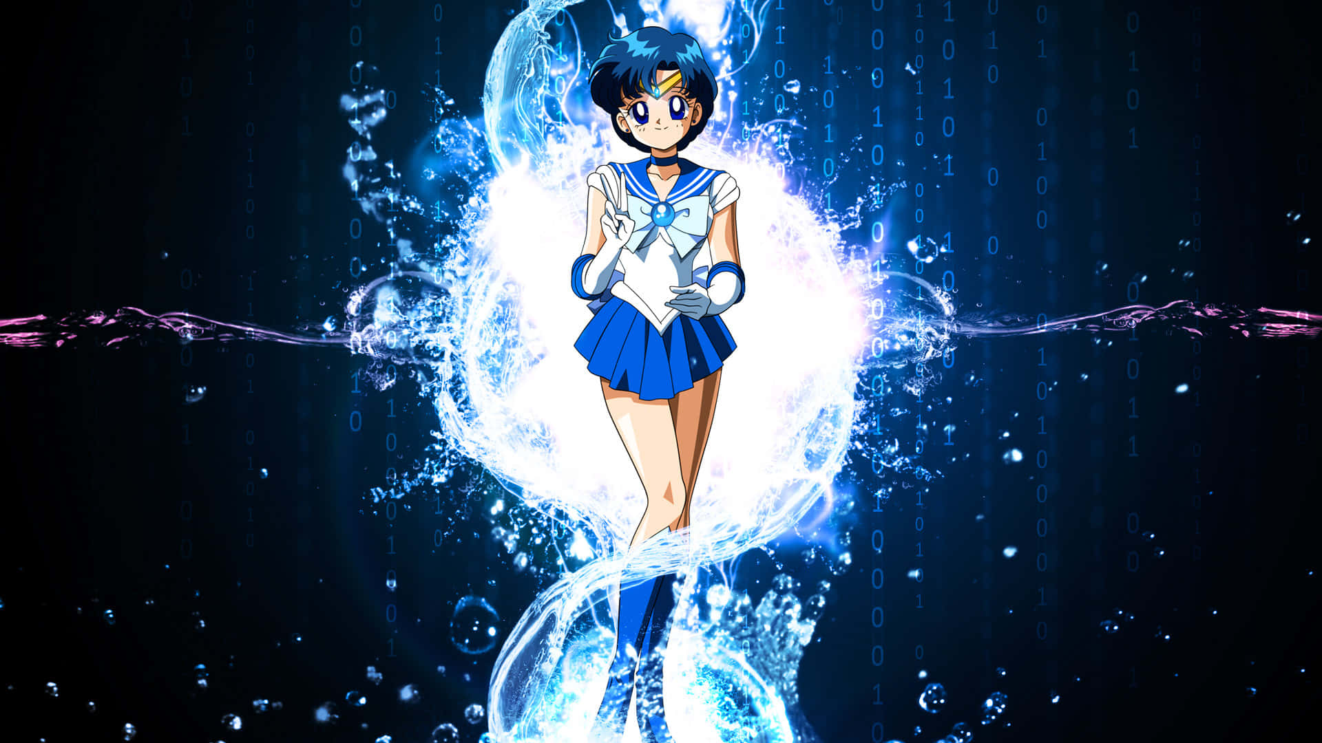 Sailor Mercury, blue sailor uniform, glowing water sphere, Full HD Desktop Wallpaper