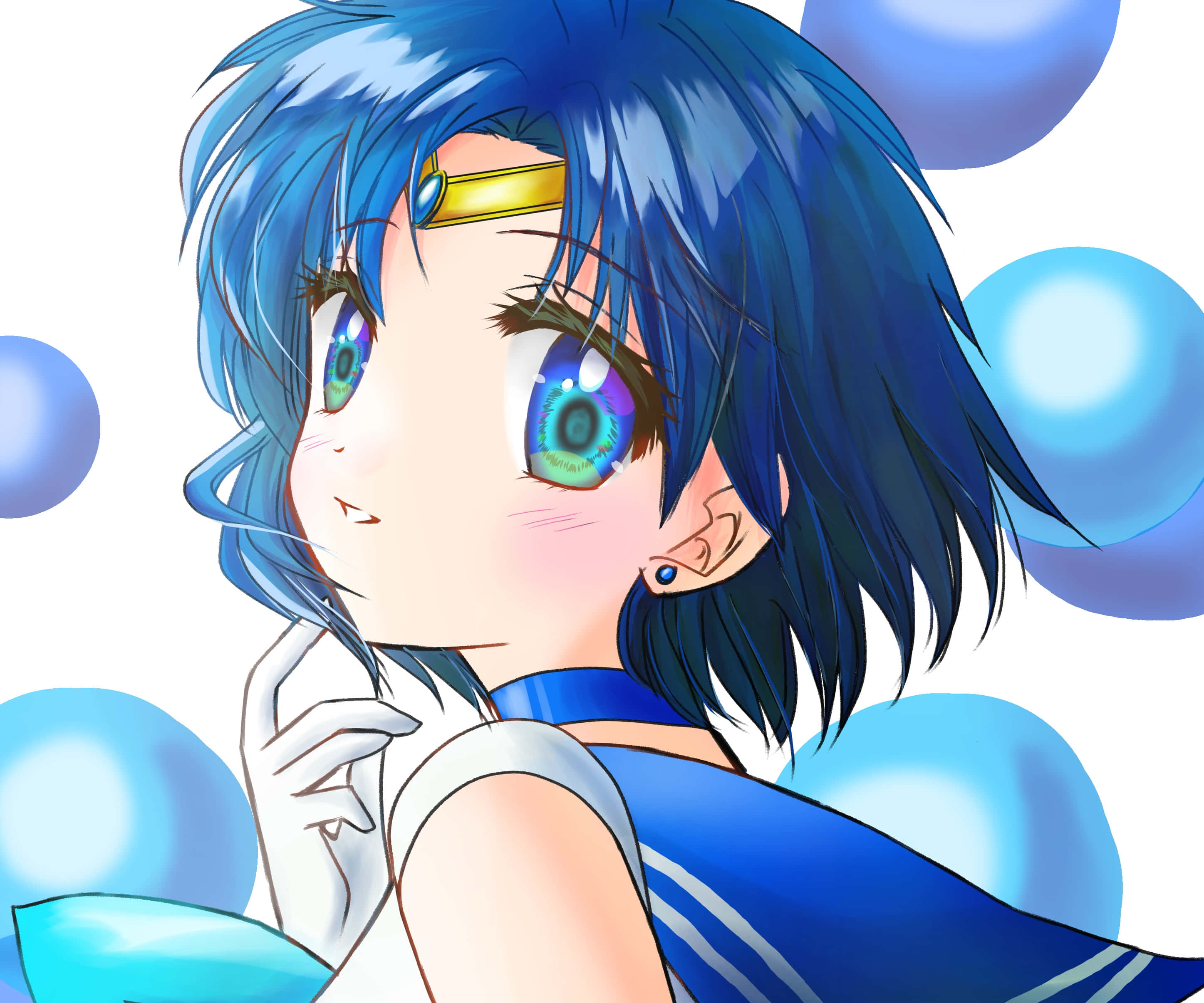 Sailor Mercury, blue hair, sparkling eyes, 2K Desktop Wallpaper