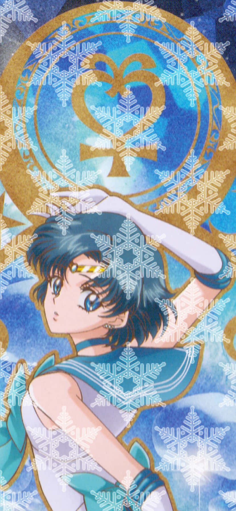 Sailor Mercury, sailor uniform, glowing snowflakes, HD Phone Wallpaper