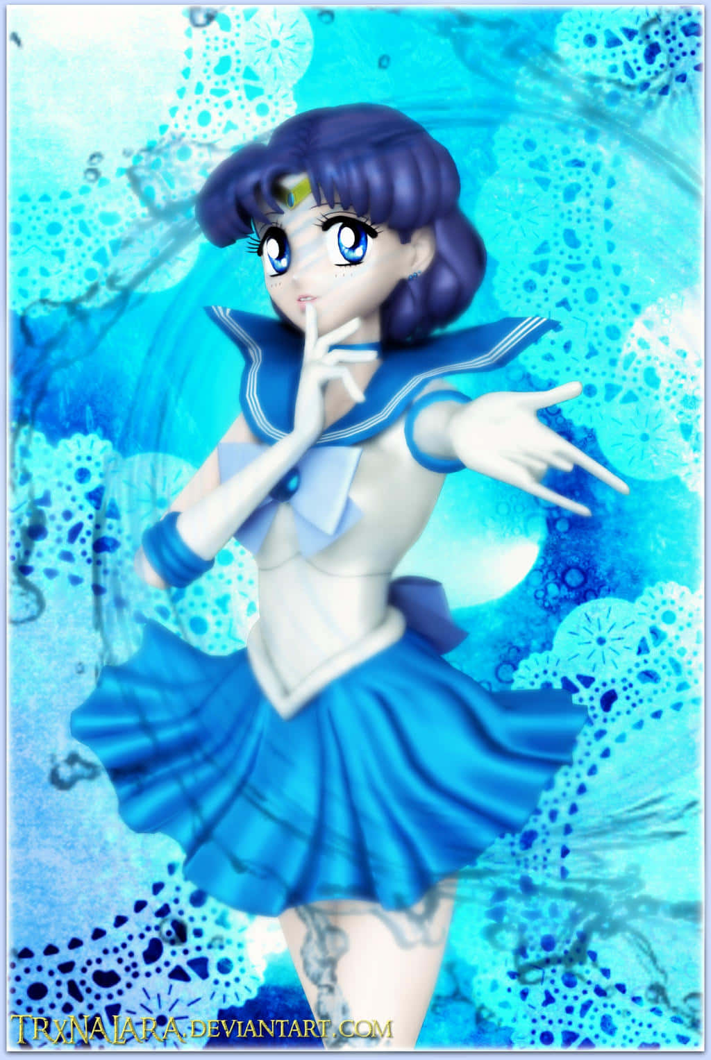 Sailor Mercury, blue sailor uniform, watery blue lace background, HD Phone Wallpaper