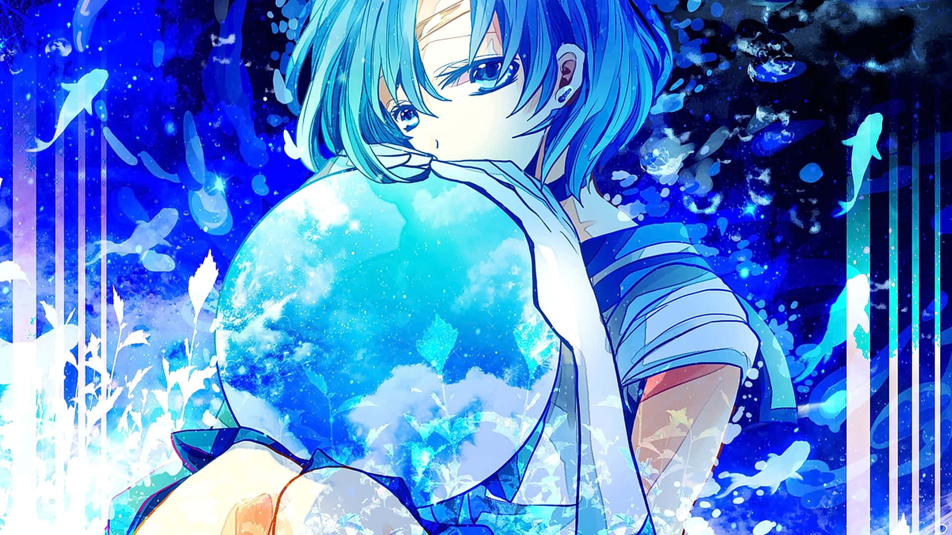 Sailor Mercury, blue-haired anime girl, glowing blue orb, Full HD Desktop Wallpaper