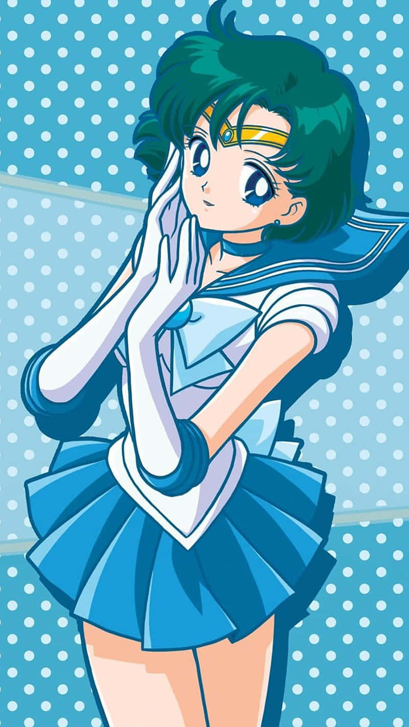 Sailor Mercury, blue sailor uniform, polka dot background, HD Phone Wallpaper