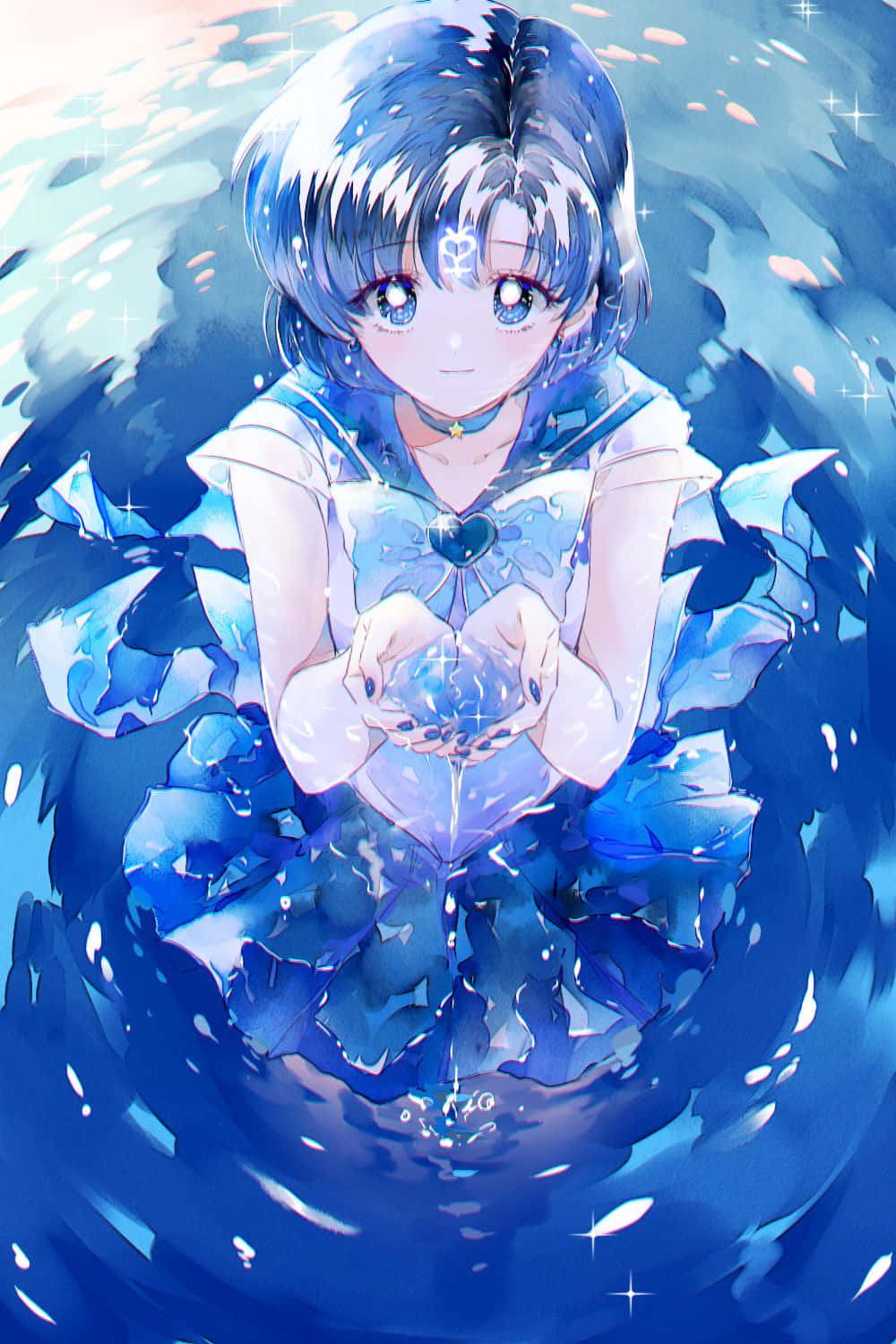 Sailor Mercury, blue-haired anime girl, water-themed dress, HD Phone Wallpaper
