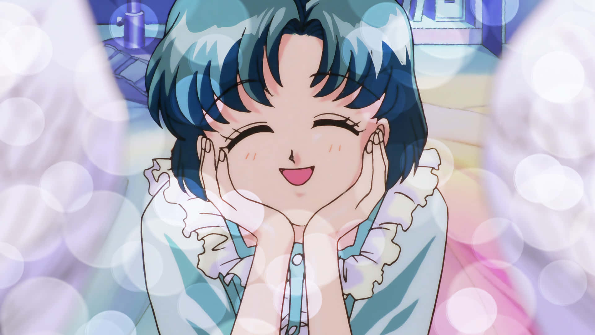 Sailor Mercury, blue hair, cheerful anime girl, Full HD Desktop Wallpaper