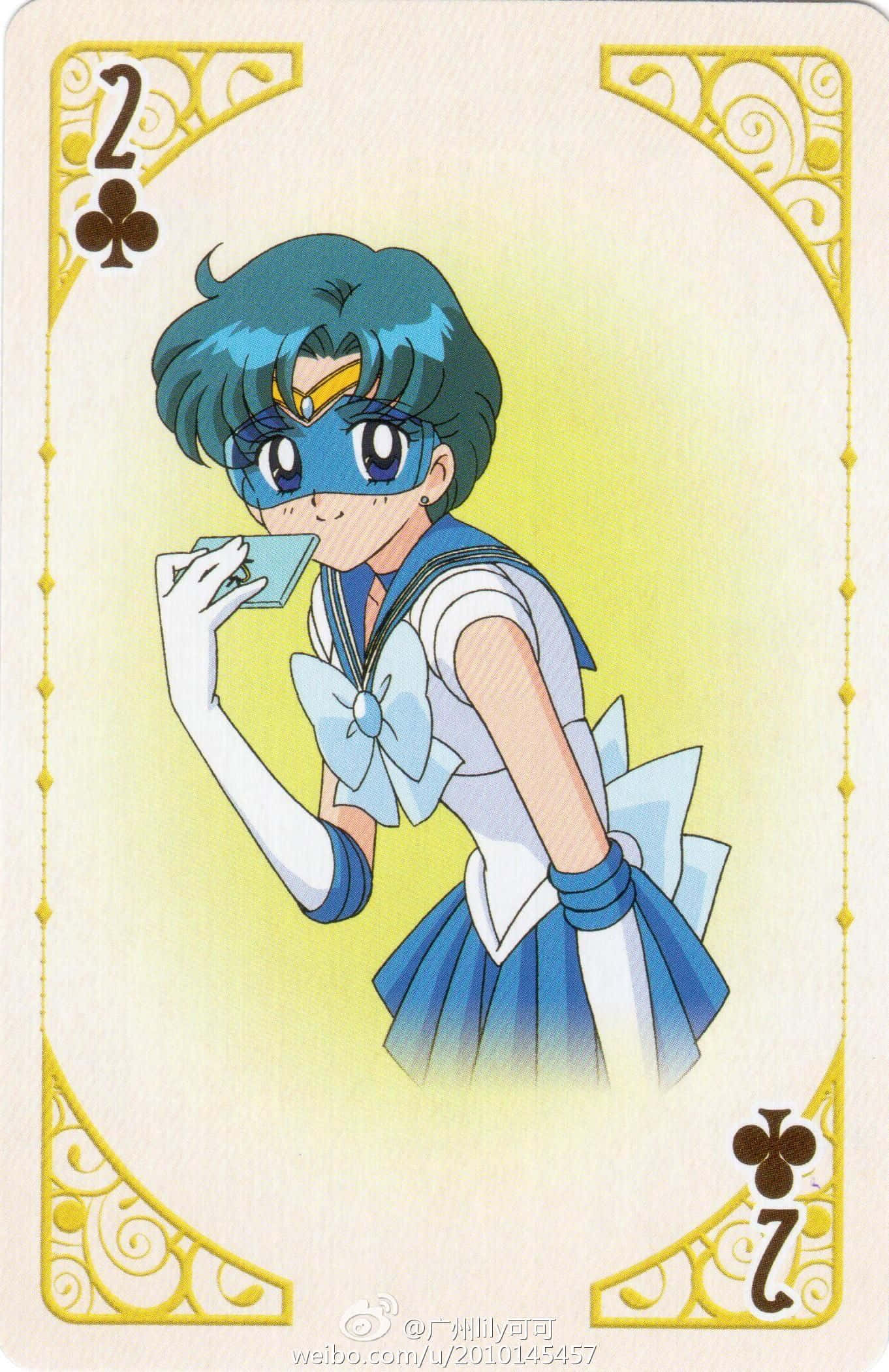 Sailor Mercury, playing card, ornate gold borders, Full HD Phone Wallpaper