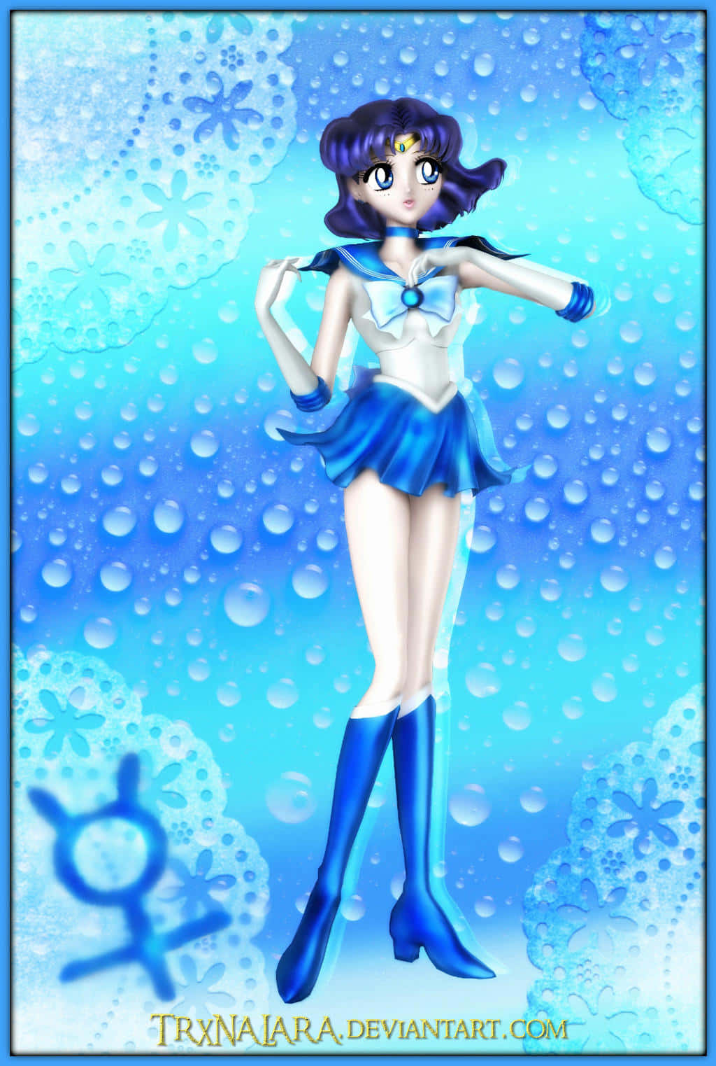 Sailor Mercury, blue and white sailor uniform, sparkling watery background, HD Phone Wallpaper