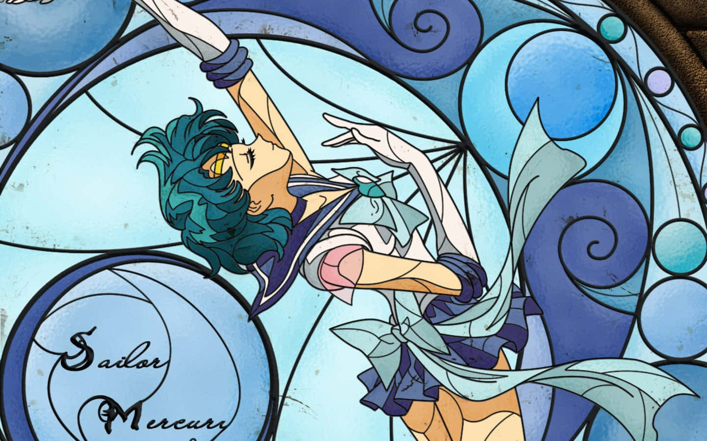 Sailor Mercury, stained glass artwork, swirling blue patterns, HD Desktop Wallpaper