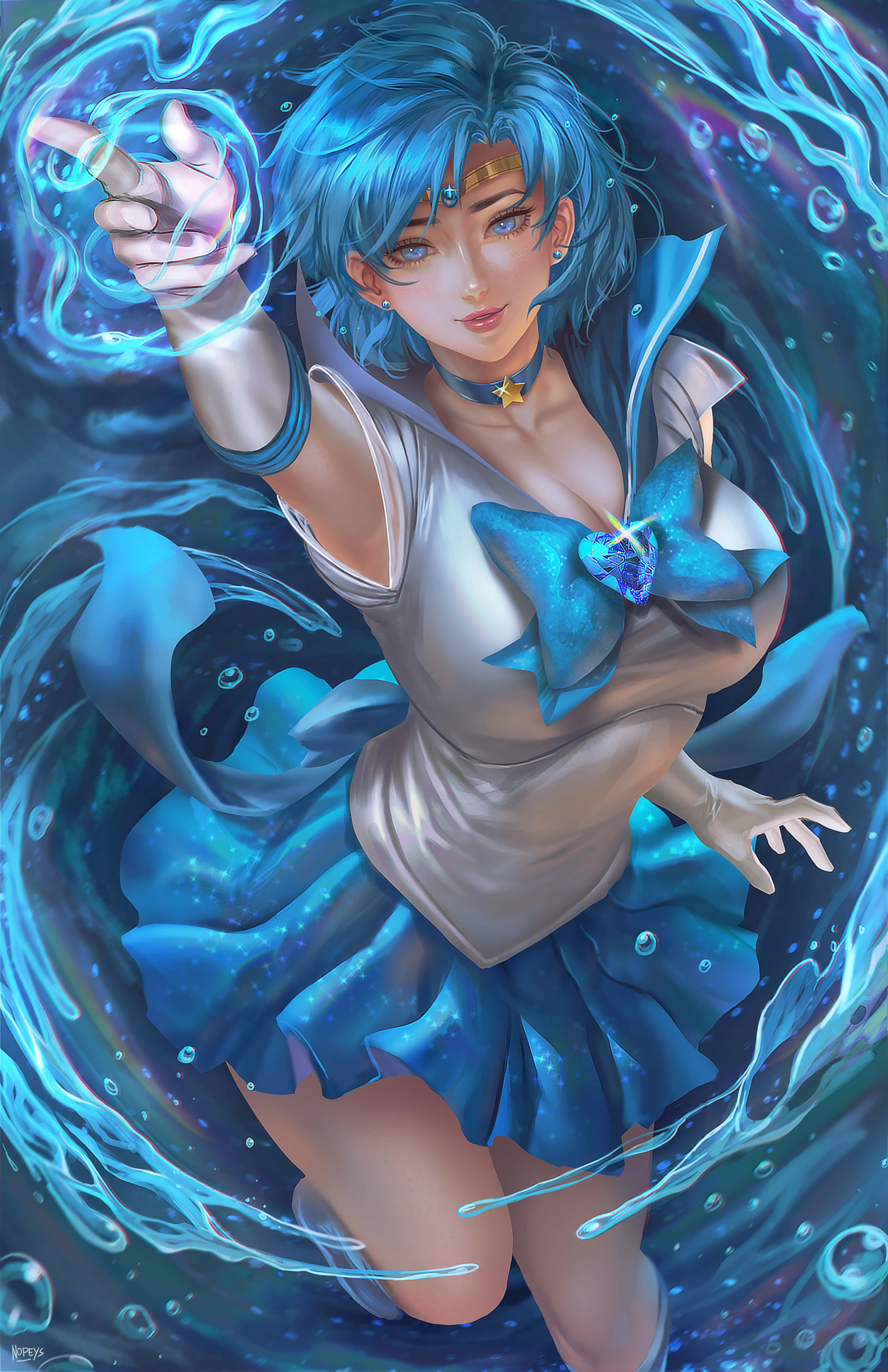 Sailor Mercury, blue-haired, sailor uniform, 4K Phone Wallpaper