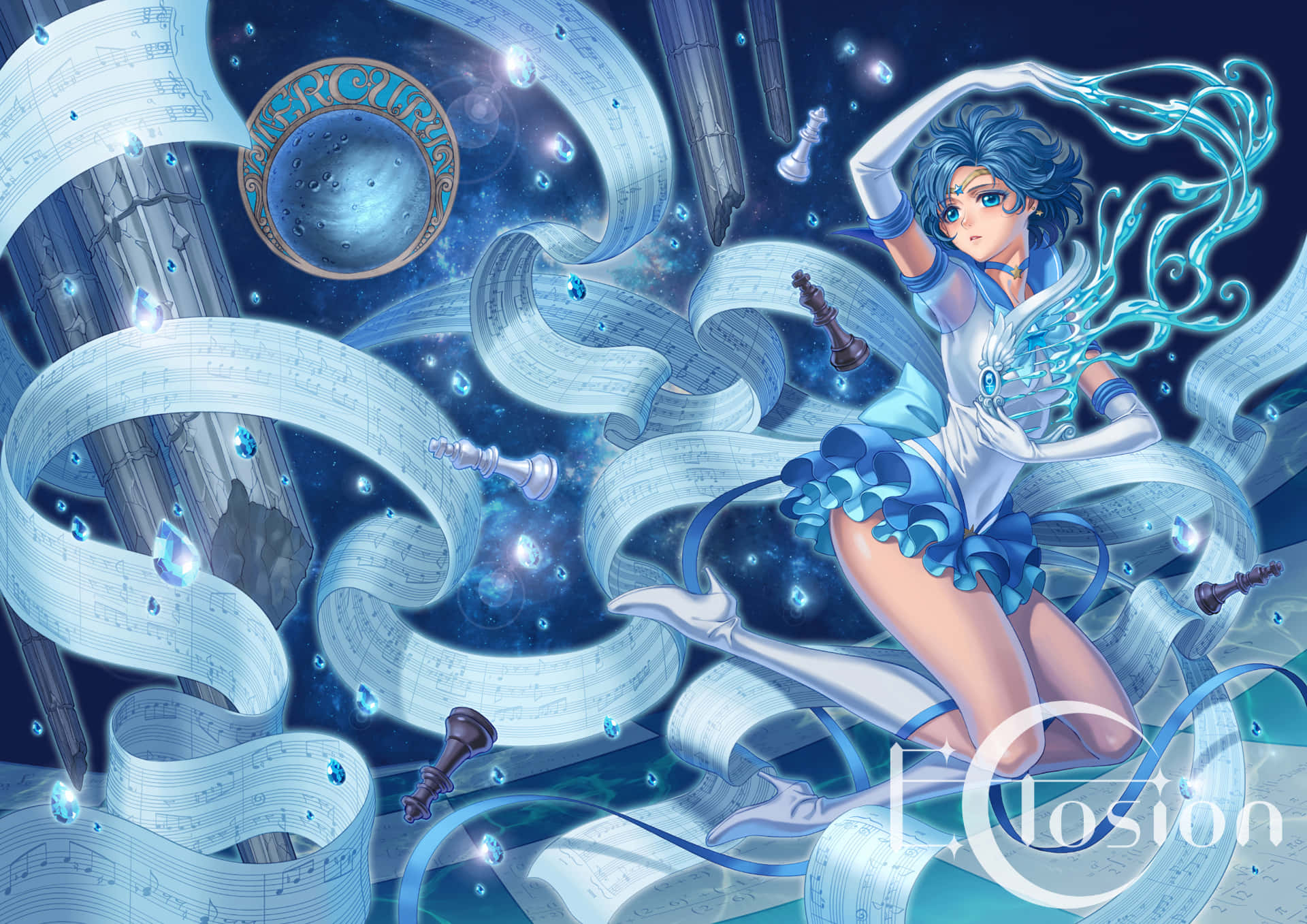 Sailor Mercury, blue-haired anime girl, sailor outfit, Full HD Desktop Wallpaper