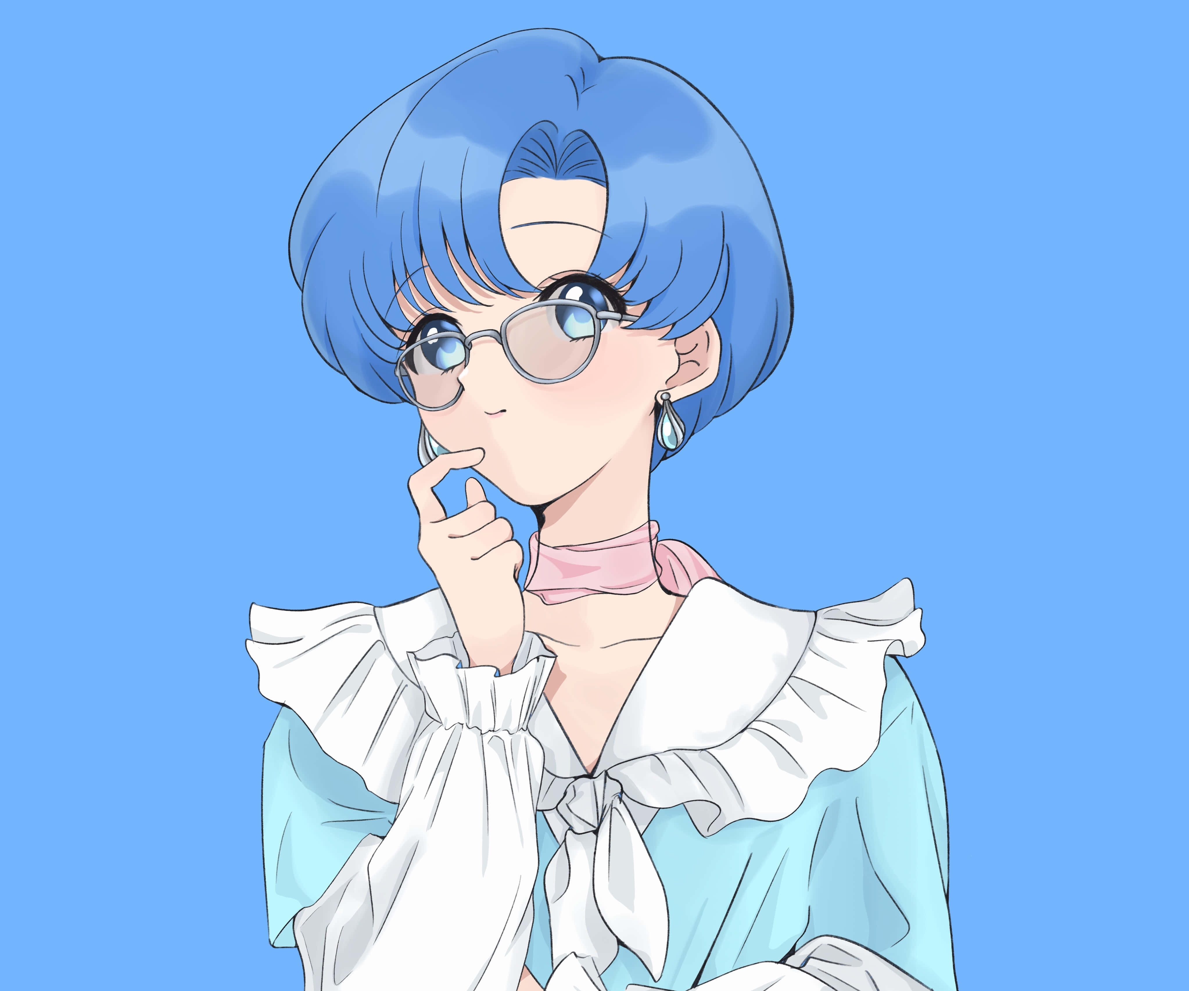 Sailor Mercury, blue-haired, glasses, 4K Desktop Wallpaper