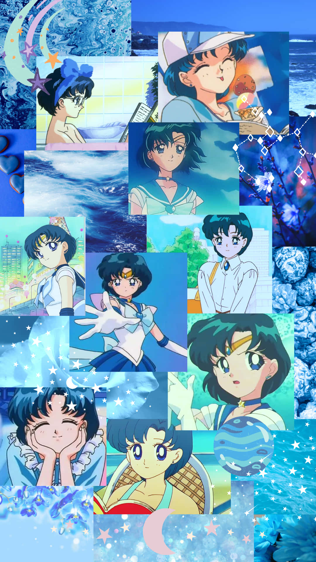 Sailor Mercury, Sailor Moon, blue cosmic backgrounds, Full HD Phone Wallpaper
