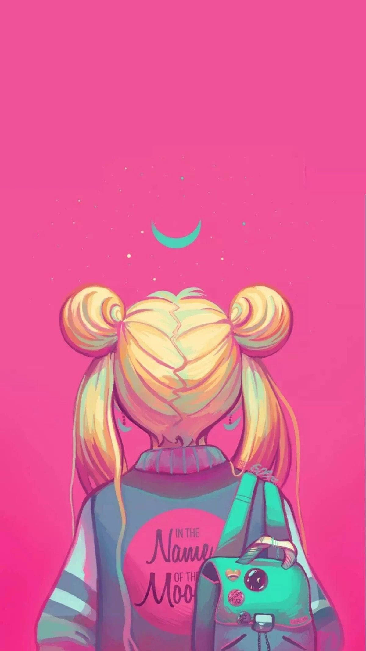 Sailor Moon, pink backdrop, anime girl, Full HD Phone Wallpaper