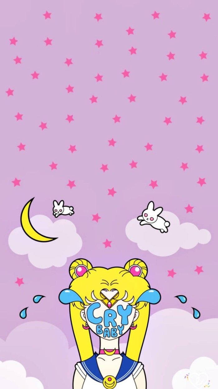 Sailor Moon, crying sailor moon, pink starry sky, SD Phone Wallpaper