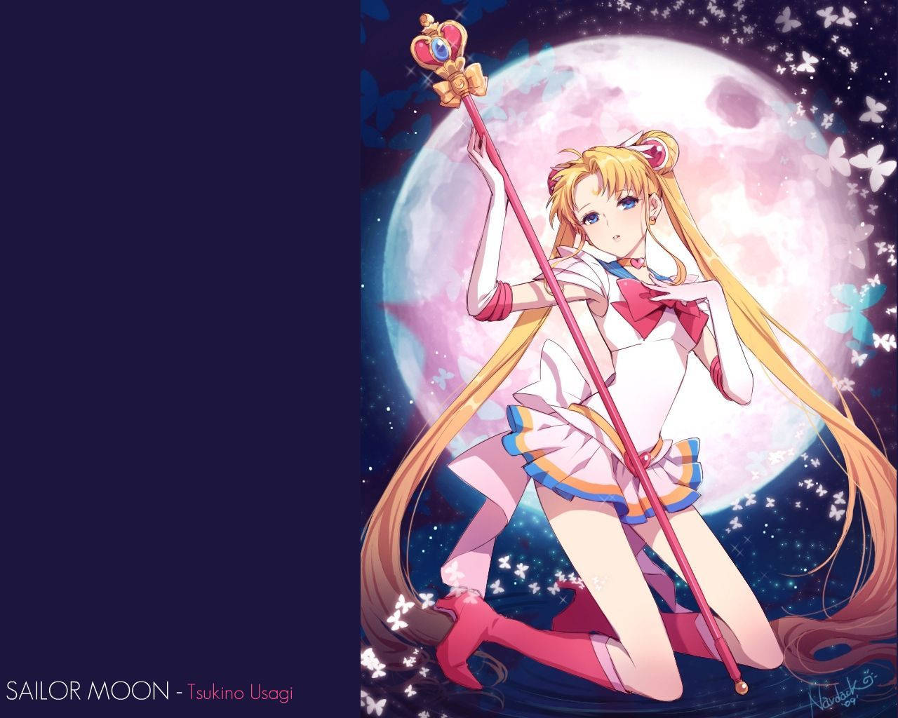 Sailor Moon, glowing full moon, staff, HD Desktop Wallpaper