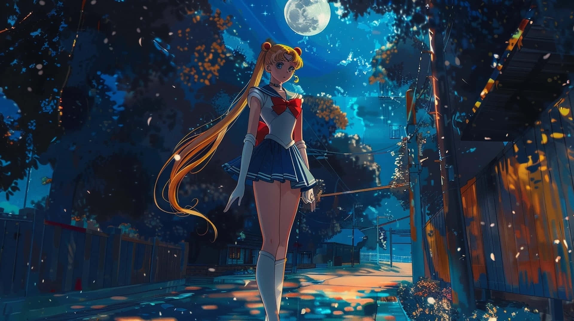 Sailor Moon, nighttime vigil, full moon, Full HD Desktop Wallpaper