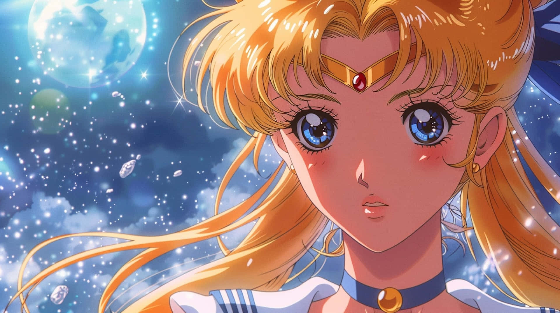 Sailor Moon, golden hair, blue eyes, Full HD Desktop Wallpaper