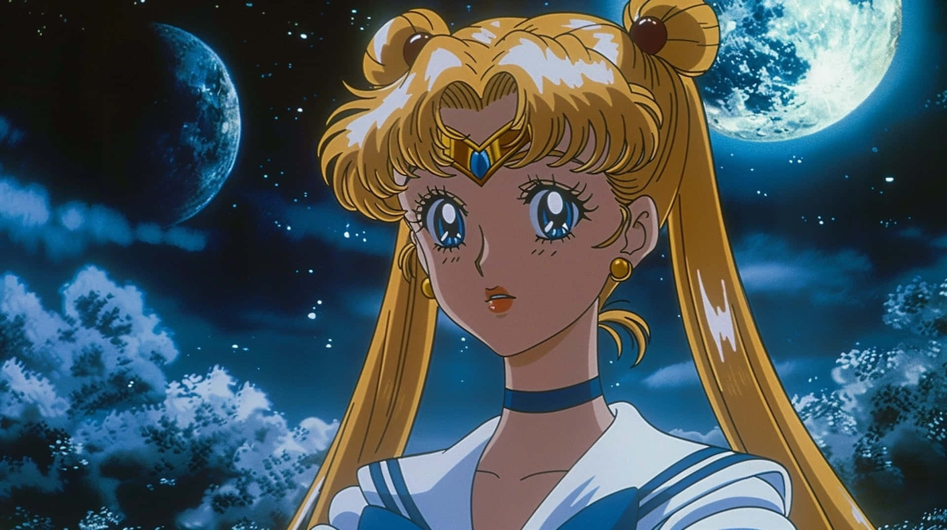Sailor Moon, starry night sky, two moons, Full HD Desktop Wallpaper