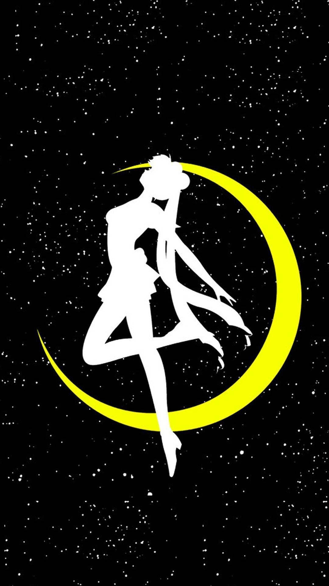 Sailor Moon, crescent moon, black backdrop, Full HD Phone Wallpaper