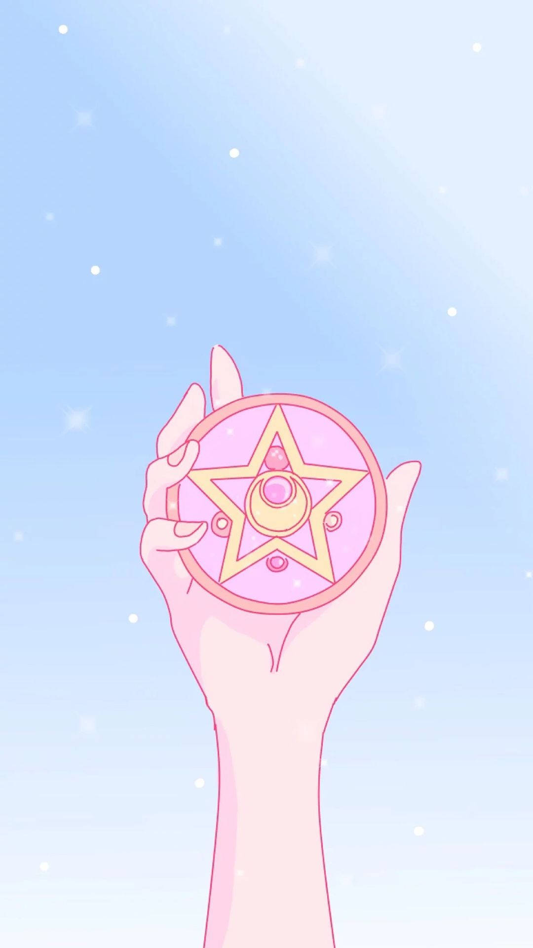 Sailor Moon, pink star-shaped magical wand, soft blue sky, Full HD Phone Wallpaper