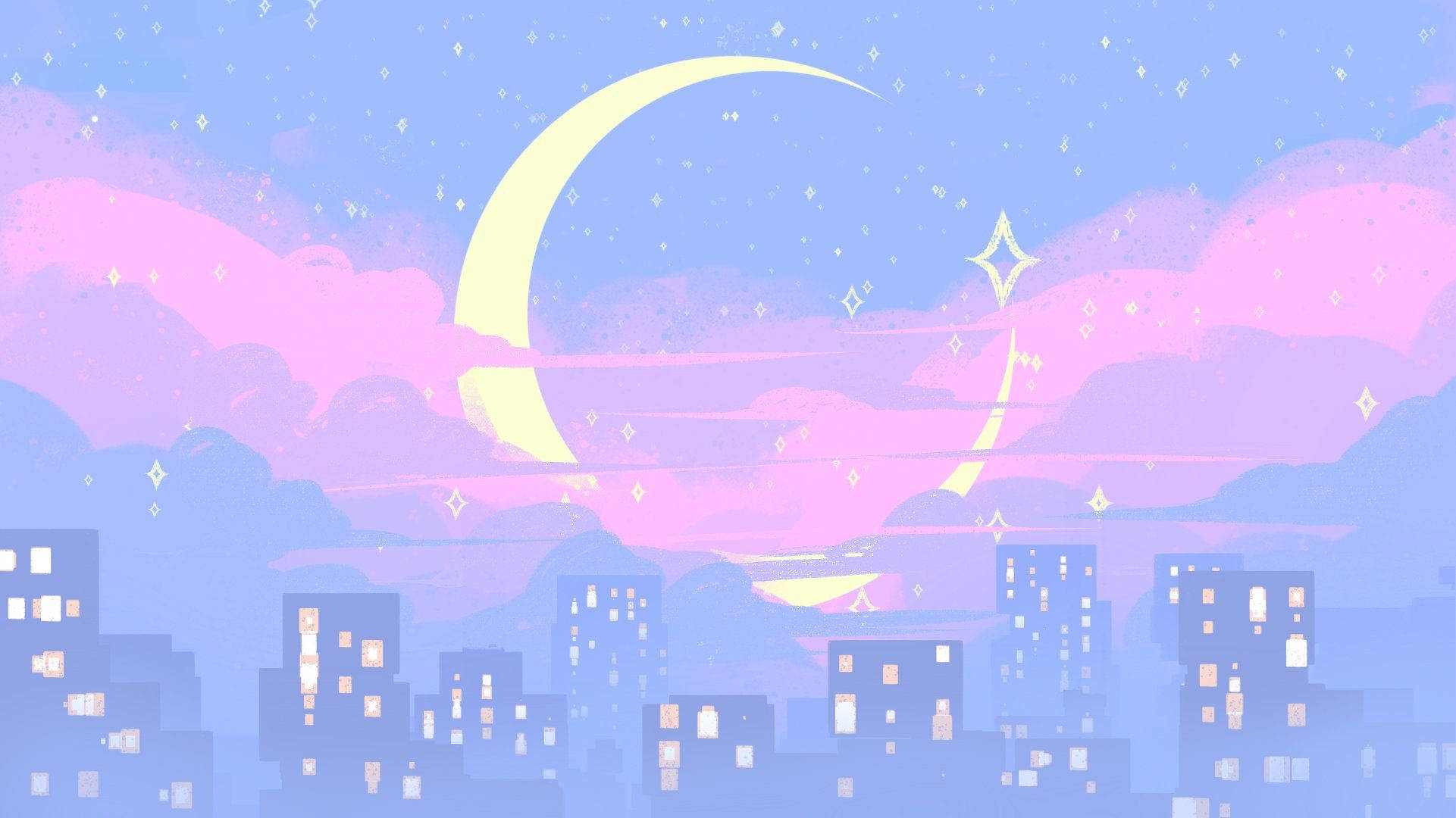 Sailor Moon, pastel cityscape, night, Full HD Desktop Wallpaper