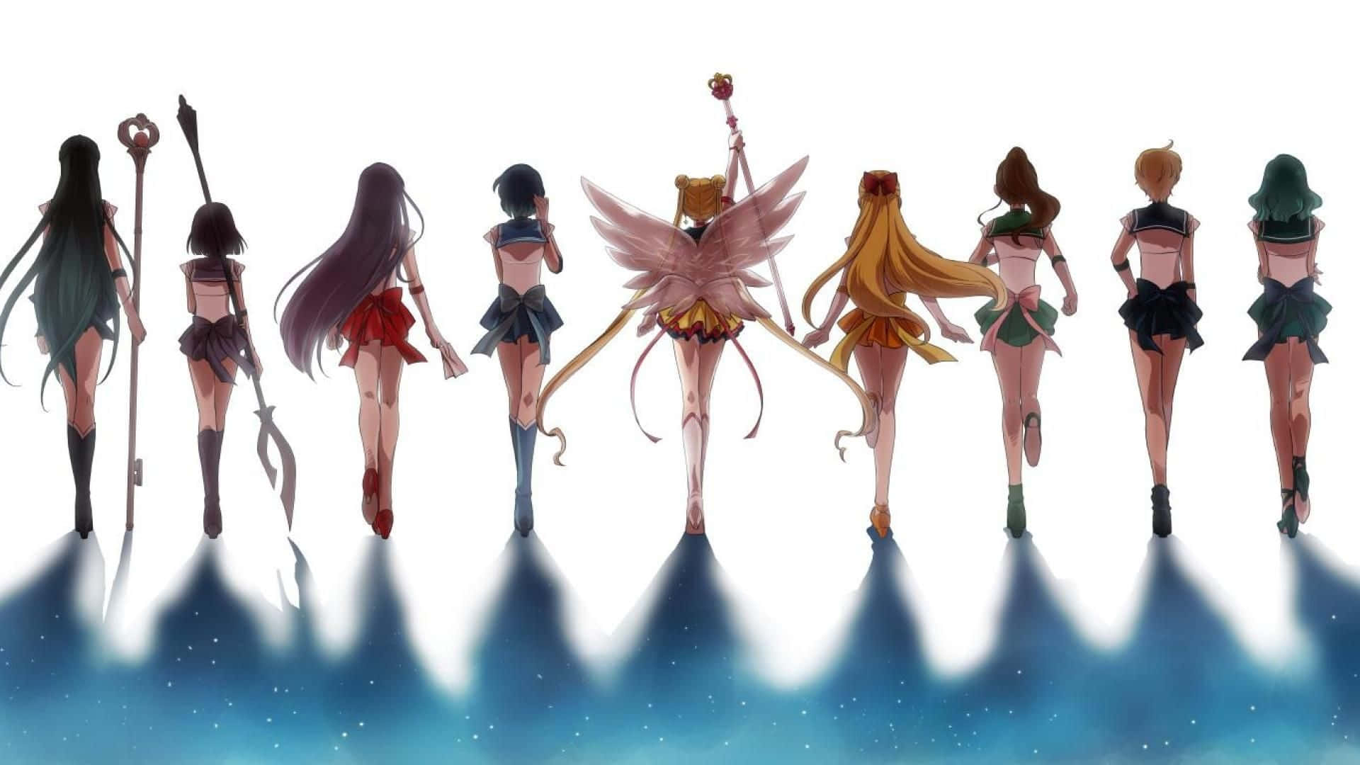 Sailor Moon, seven anime heroines, colorful sailor uniforms, Full HD Desktop Wallpaper