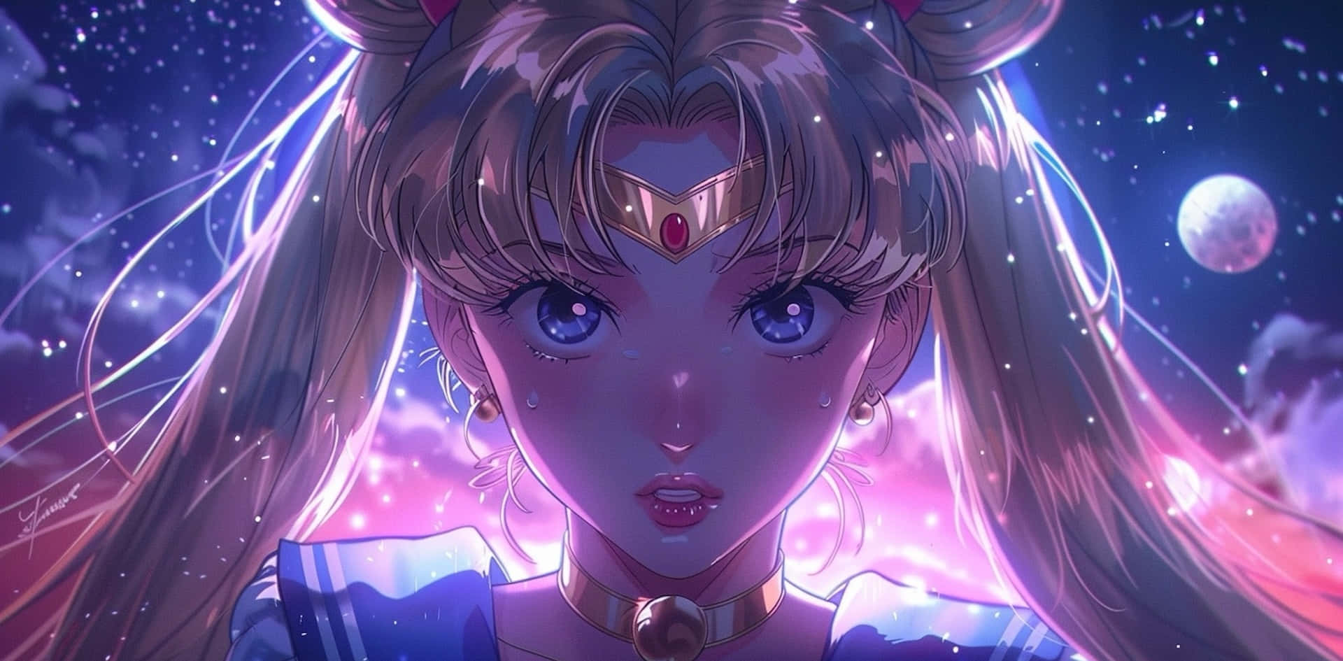Sailor Moon, glowing eyes, flowing hair, Full HD Desktop Wallpaper