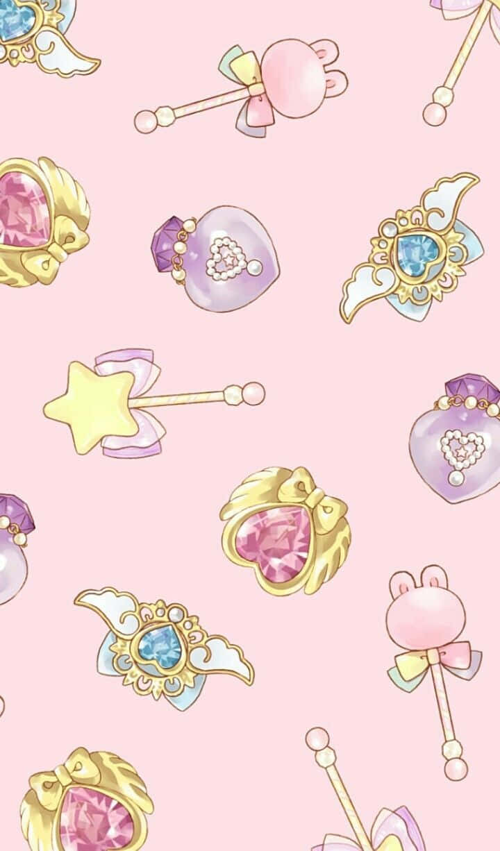 Sailor Moon Pattern, pastel pink, whimsical magical wands, SD Phone Wallpaper