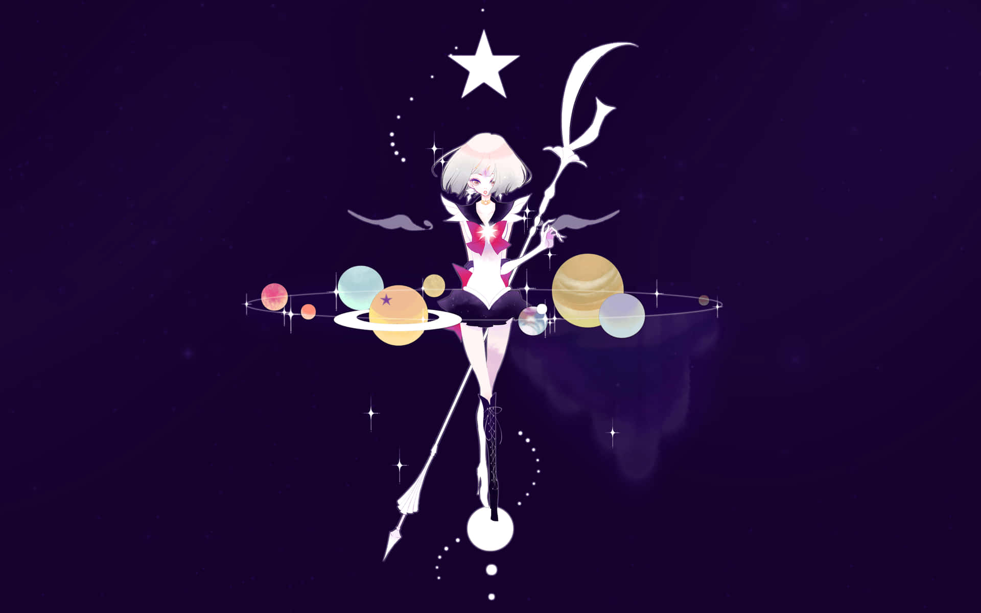 Sailor Moon, white hair, glowing planets, Full HD Desktop Wallpaper