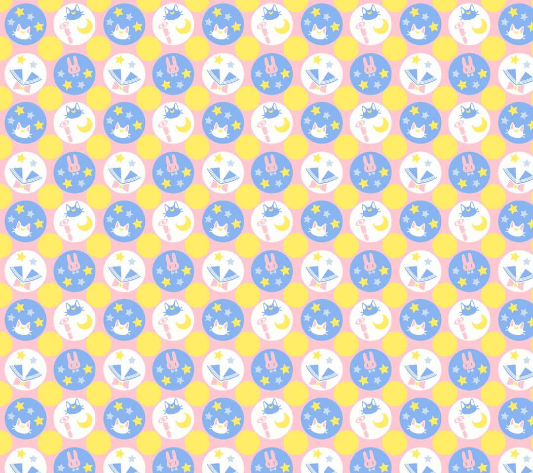 Sailor Moon Pattern, blue circles, cartoon cats, SD Desktop Wallpaper