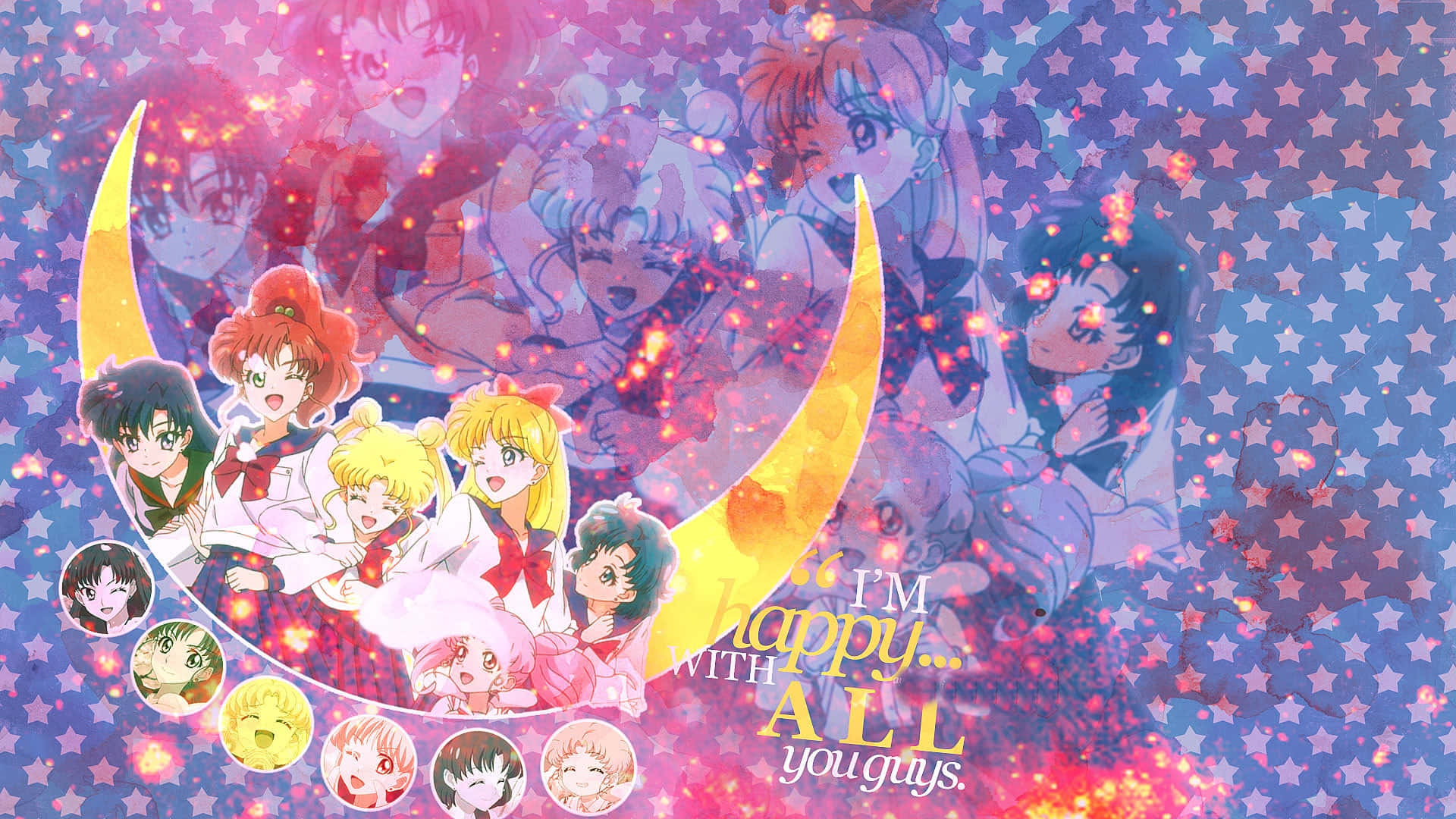 Sailor Moon Pattern, crescent moon, starry purple and pink cosmic background, Full HD Desktop Wallpaper