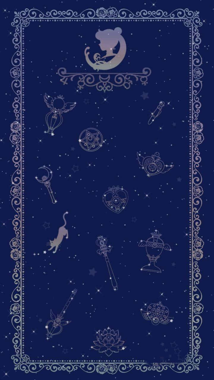 Sailor Moon Pattern, starry night sky, glowing silver celestial symbols, HD Phone Wallpaper