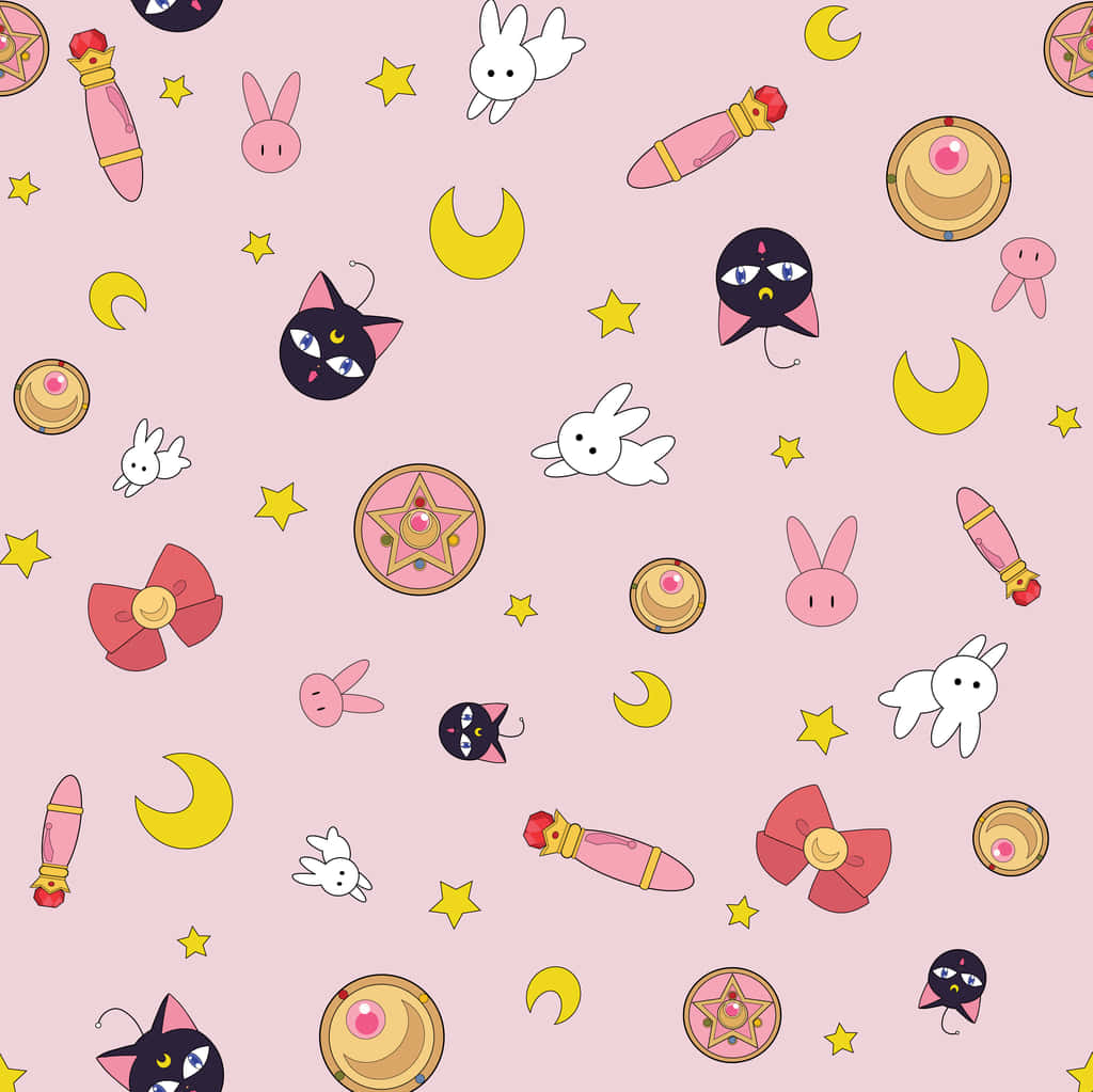 Sailor Moon Pattern, Sailor Moon, pink background, SD Desktop Wallpaper
