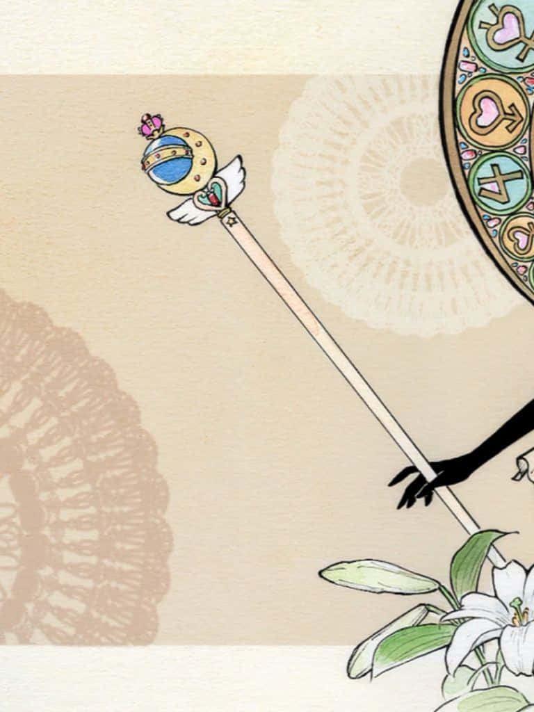 Sailor Moon Pattern, magical staff, winged orb, SD Phone Wallpaper